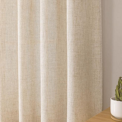 Tollpiz Linen Curtains Living Room Rod Pocket Semi Sheer Curtain Burlap Light Filtering Thick Linen Drapes for Bedroom, 38 x 63 inches Long, Natural, Set of 2 Panels