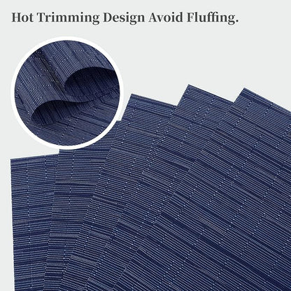 Leetaltree Blue Placemats Set of 6 - Heat Resistant Non-Slip Place mats for Dining Table, Washable Durable PVC Vinyl Woven Table Mats（Blue, 6）
