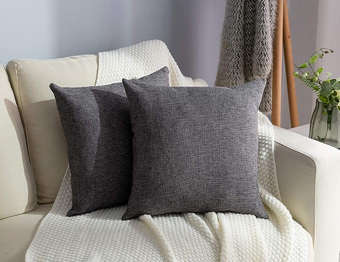 Stellhome Burlap Throw Pillow Covers Square Solid Decorative Farmhouse Linen