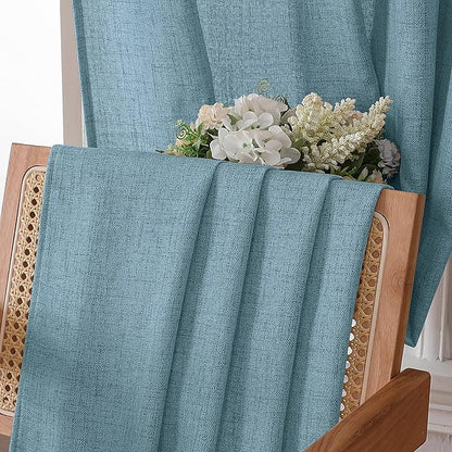 Tollpiz Linen Tier Curtains Rod Pocket Semi Sheer Short Kitchen Curtain Half Burlap Light Filtering Thick Linen Drape for Bathroom, 30 x 30 inches Long, Dusty Blue, Set of 2 Panels