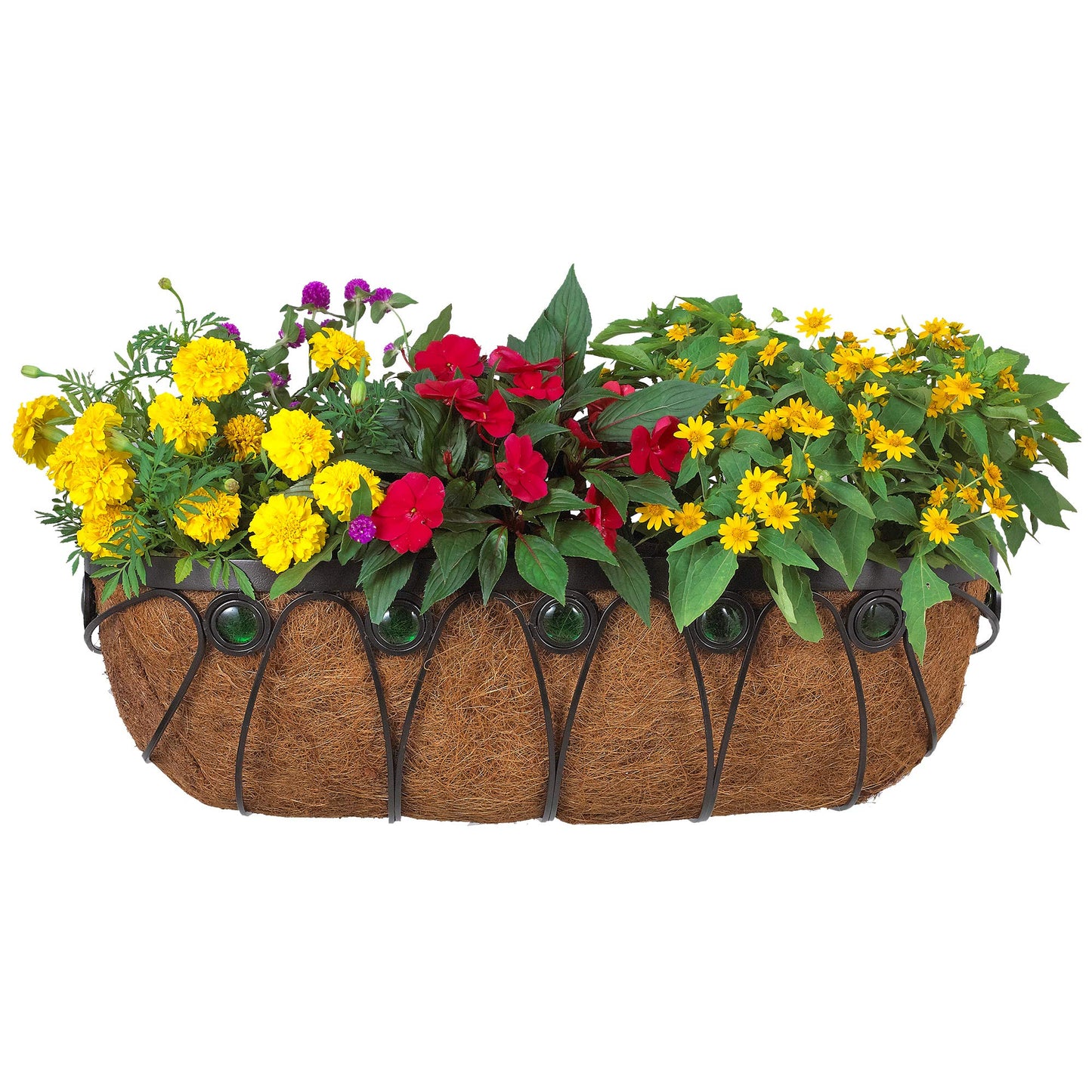 Arcadia Garden Products Hanging Window Basket Metal Trough Flower Planter with Coco Liner for Outdoor Windowsill, Railing, Patio, Garden, Balcony, Fence, 24-inch