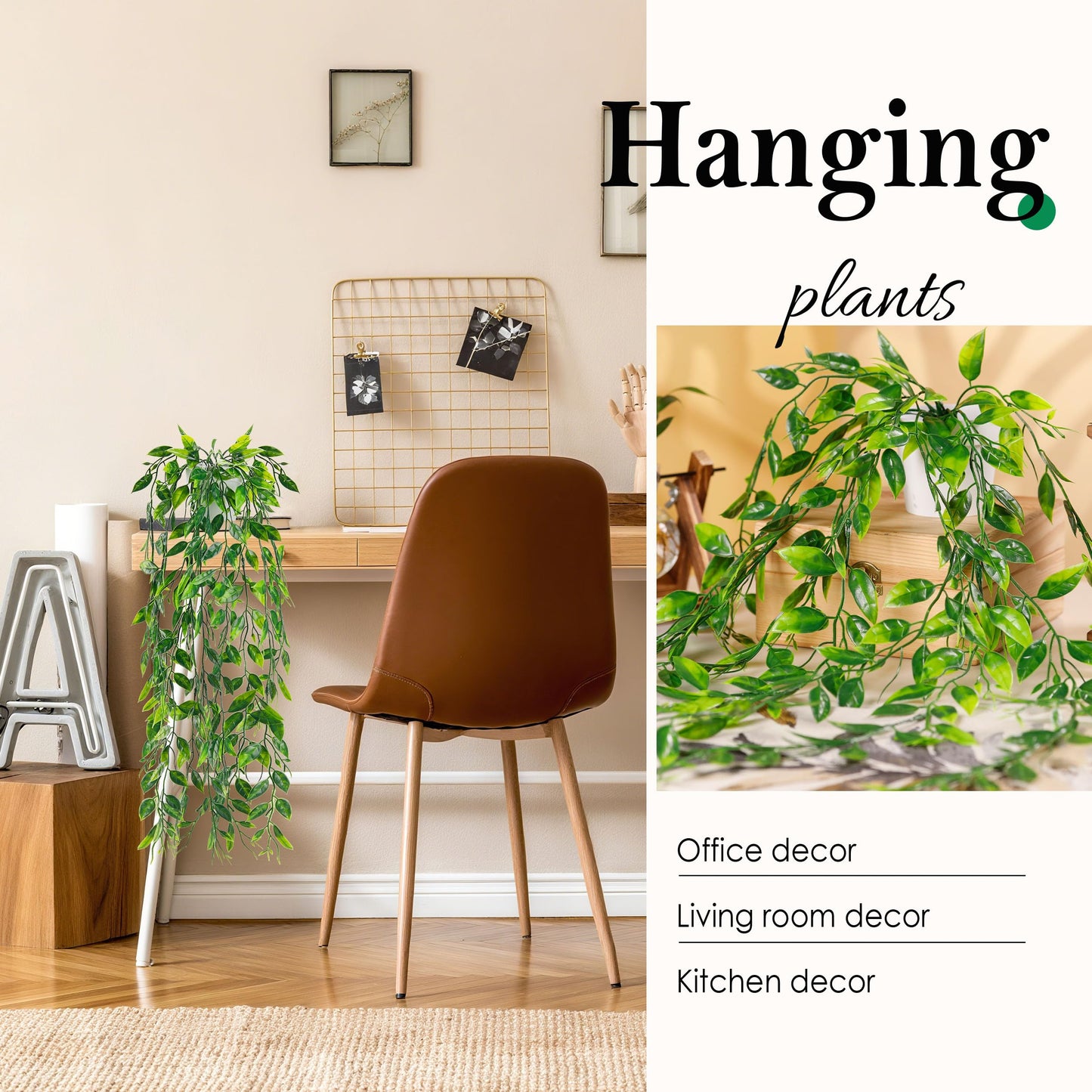 Der Rose 8Pcs Fake Plants Hanging Artificial Ivy Vine Faux Eucalyptus Hanging Plants for Home Boho Wall Shelf Indoor Outdoor Decor (White Pots)
