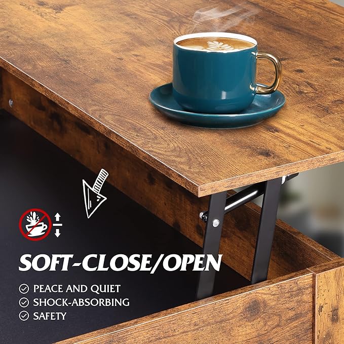 WLIVE Lift Top Coffee Table, Hidden Compartment, Wooden Lift Tabletop Center