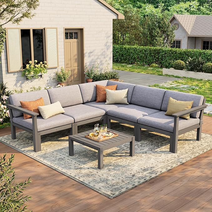 Stoog Patio Furniture Set, 6-Piece All-Weather Outdoor Sectional Sofa Set