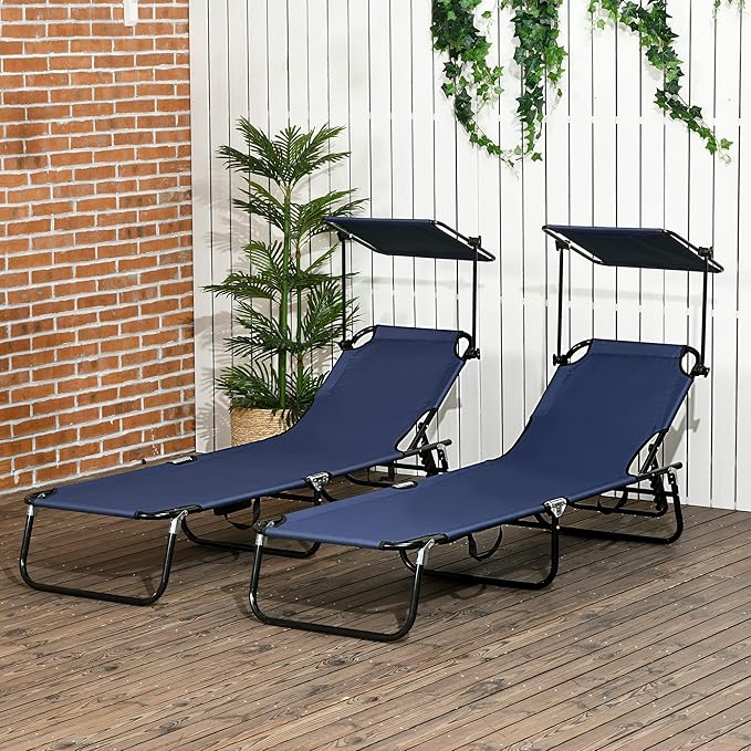 Outsunny Folding Chaise Lounge Pool Lounge Chairs Set of 2, Outdoor Sun Tanning