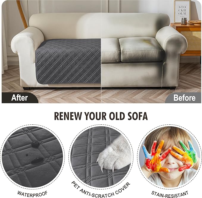 Genina Waterproof Couch Cover, Washable Anti-Slip 67 inch Sofa Covers