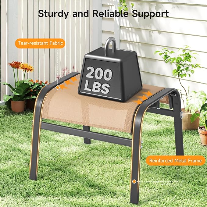 ONBRILL Outdoor Ottoman Set of 2, All Weather Outdoor Foot Stool