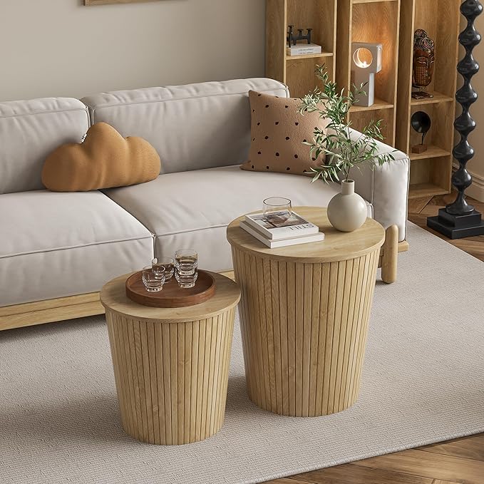 Nesting Coffee Table Set of 2, Round End Table