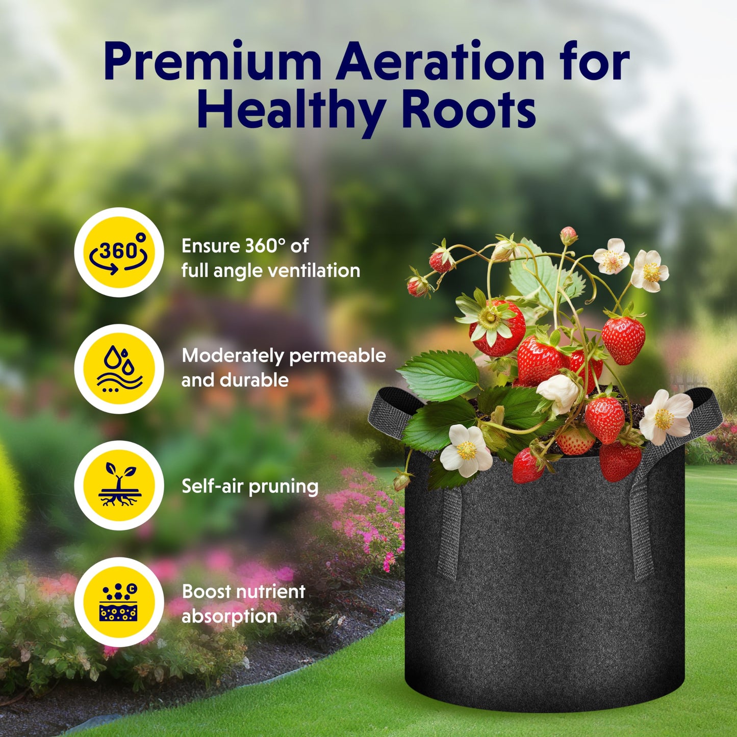 iPower 5 Pack 25 Gallon Grow Bags, Garden Planting Nonwoven Fabric Pots with Reinforced Handle, Heavy Duty and Aeration Planter Pot for Tomato, Fruits, Vegetables and Flowers