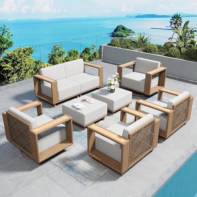 SUNSHINE VALLEY 7 Pieces Patio Furniture Set, Outdoor Wicker Conversation Set