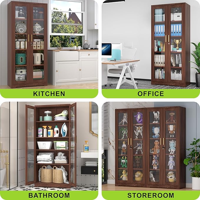UNICOLY Display Cabinet with Glass Doors, Curio Cabinets with Locking Doors
