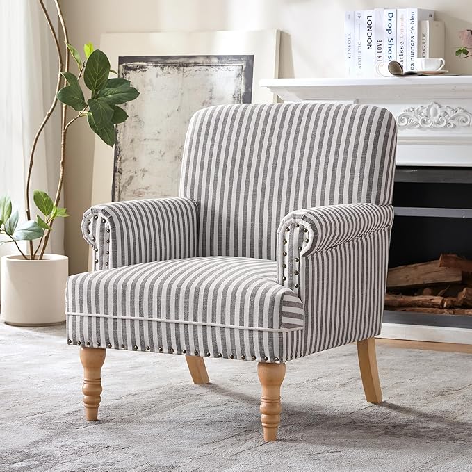 HUIMO Linen Fabric Accent Chair, Mid-Century Modern Upholstered Armchair