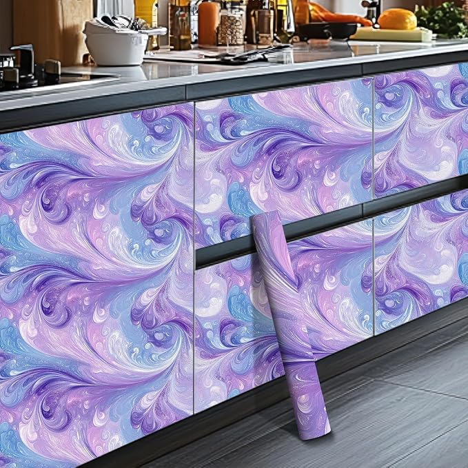 HOMETITUTE Purple Blue Marble Swirl Pattern Wallpaper Peel and Stick Contact