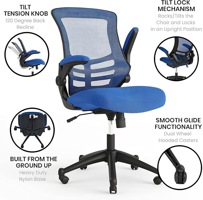 Flash Furniture Kelista Mid-Back Blue Mesh Swivel Ergonomic Task Office Chair