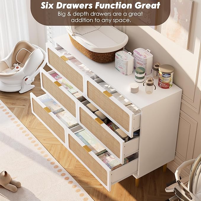GarveeHome Rattan 6 Drawer Dressers