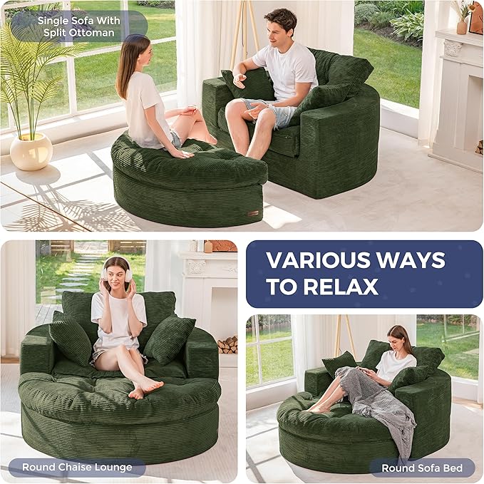 MAXYOYO Oversized Round Chaise Lounge Sofa, Upholstered Lounge Chair