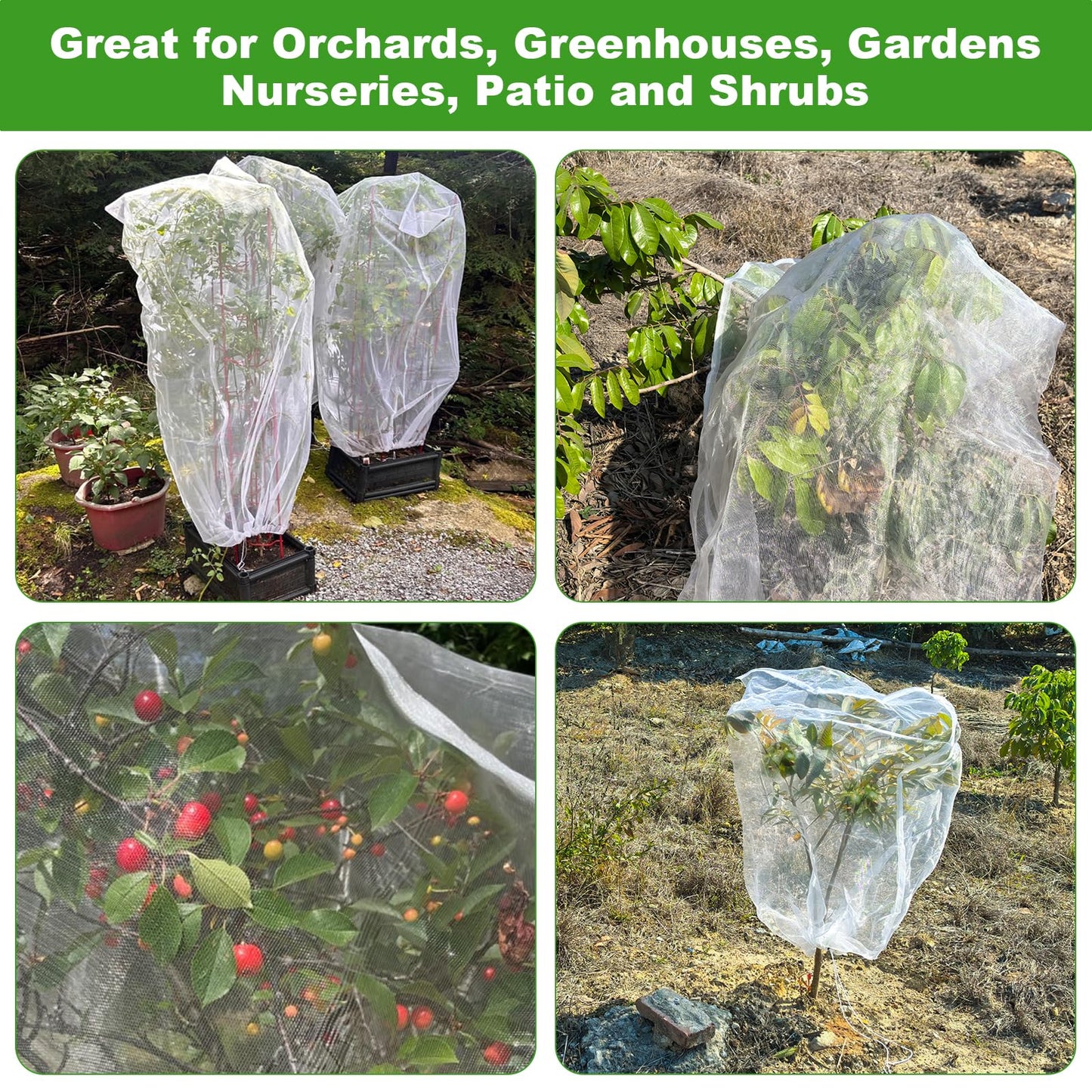 Large Fruit Tree Netting, 2 Pack 10x10Ft Garden Netting Pest Barrier Mesh Covers Bags with Zipper and Drawstring Insect Bird Cover Netting Plant Protection Covers for Vegetables Bushes