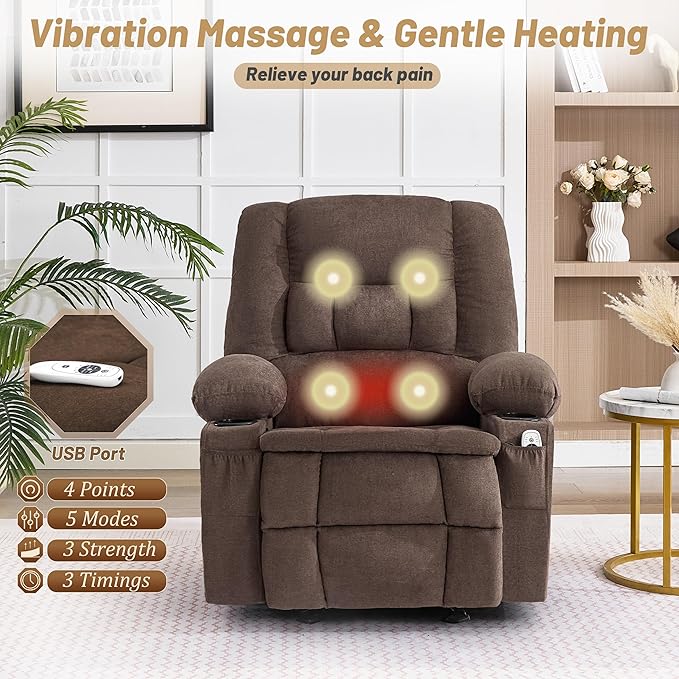 Rocker Recliner Chair with Massage and Heat, Nursery Rocking Chairs