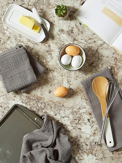 DII Basic Terry Collection Waffle Dishtowel Set, Solid Gray, 4 Piece