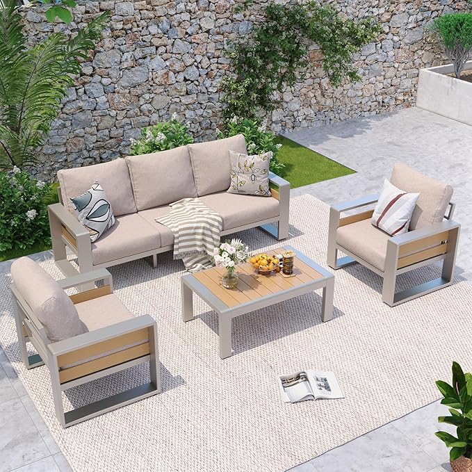 Aoxun Aluminum Patio Furniture Set, 5 Seats Luxury Metal Patio Conversation Sets