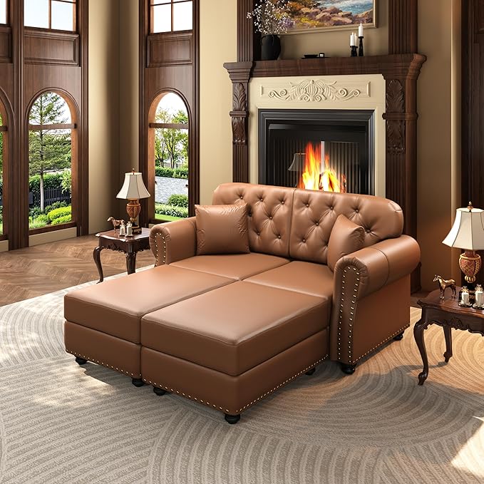 KEIKI 63" Faux Leather Chesterfield Sofa