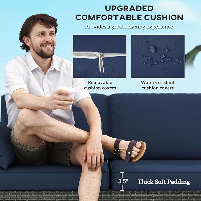 Outsunny Patio Couch PE Wicker Deep Seating Outdoor Sofa