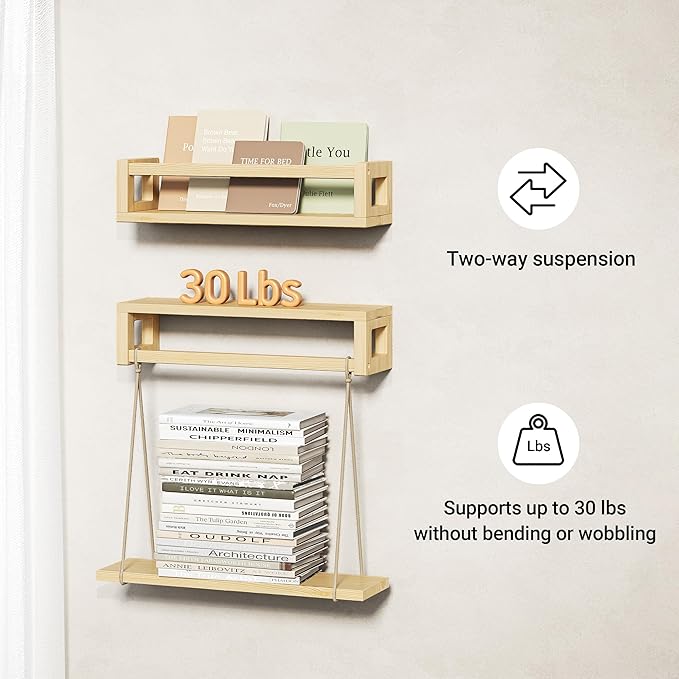 TidyCorner Upgraded Thick Floating Shelves, Solid Wood Bookshelf