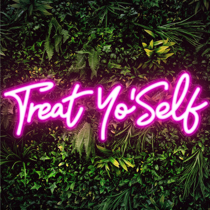 Kavaas Treat Yourself Neon Sign 16.5" x 5.7", Pink LED Light Up Signs for Wall Decor | Treat Yo Self Neon Sign for Girls Bedroom, Bar, Office, Dorms