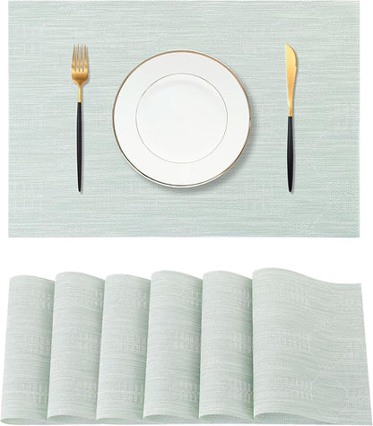 Leetaltree Mint Cream Placemats Set of 6 - Heat Resistant Non-Slip Place mats for Dining Table, Washable Durable PVC Vinyl Woven Table Mats（Mint Cream, 6）