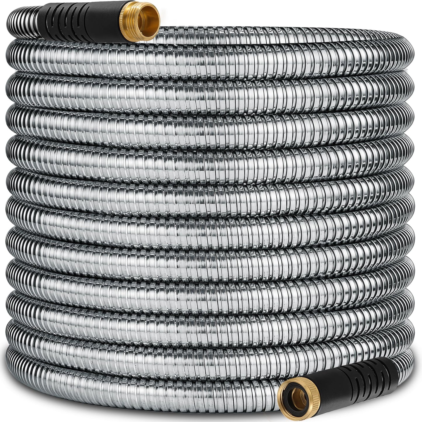 50 ft Stainless Steel Garden Hose - 2026 New Upgraded Metal Water hose - Flexible Water Hoses Pipes with Latex Core, 3/4" Solid Brass Connector - No-Expandable Watering Garden Hoses