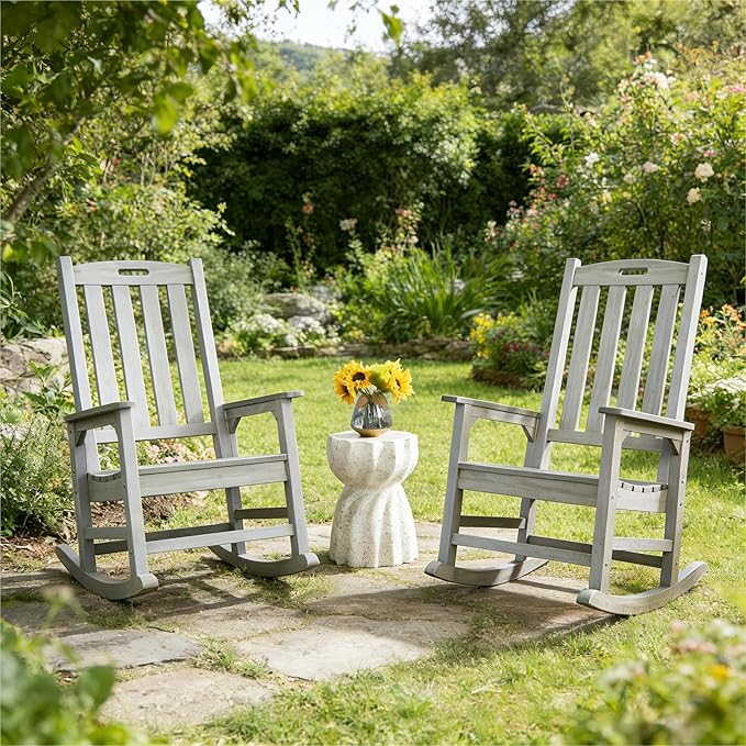 Psilvam Outdoor Rocking Chair Set of 2, Poly Lumber Oversized Rocking Chair