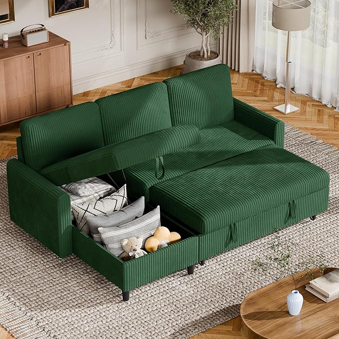 Vongrasig Pull Out Couch, 2 in 1 Sectional Sleeper Sofa Bed