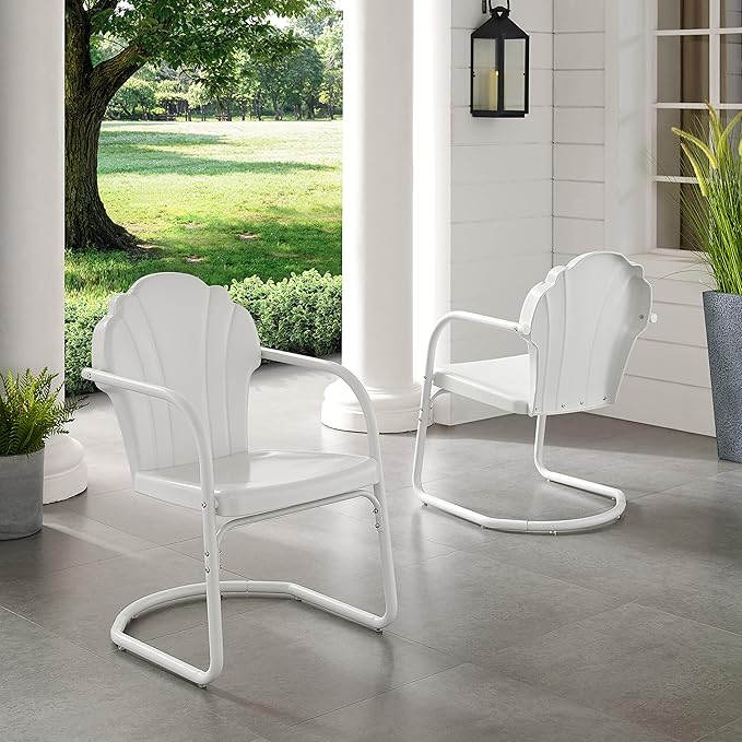 Crosley Furniture Tulip 2-Piece Outdoor Chair Set, Retro Metal Patio Chairs