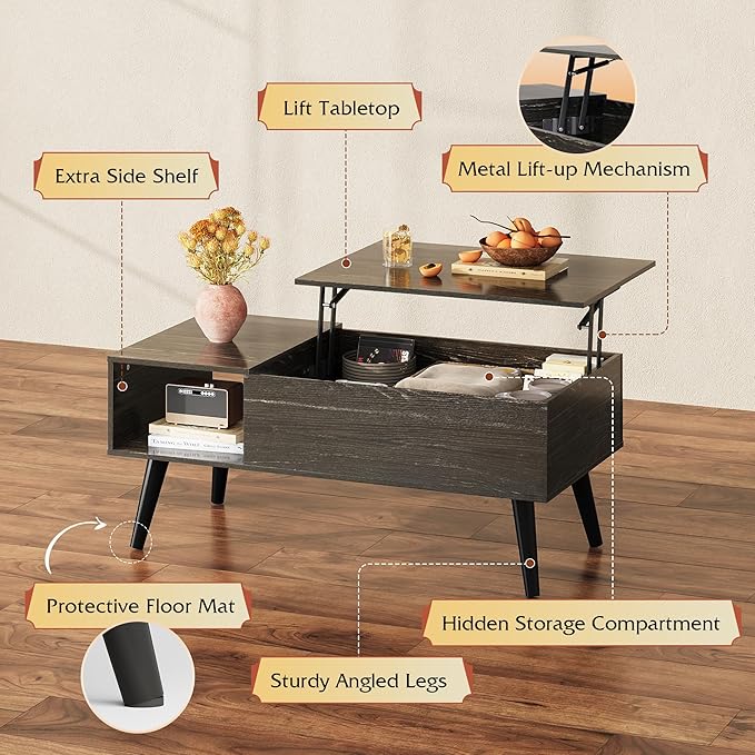 WLIVE Coffee Table for Living Room, Lift Top Coffee Table