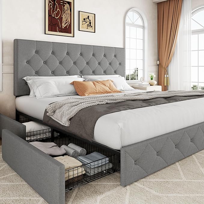 Allewie Upholstered King Size Platform Bed Frame