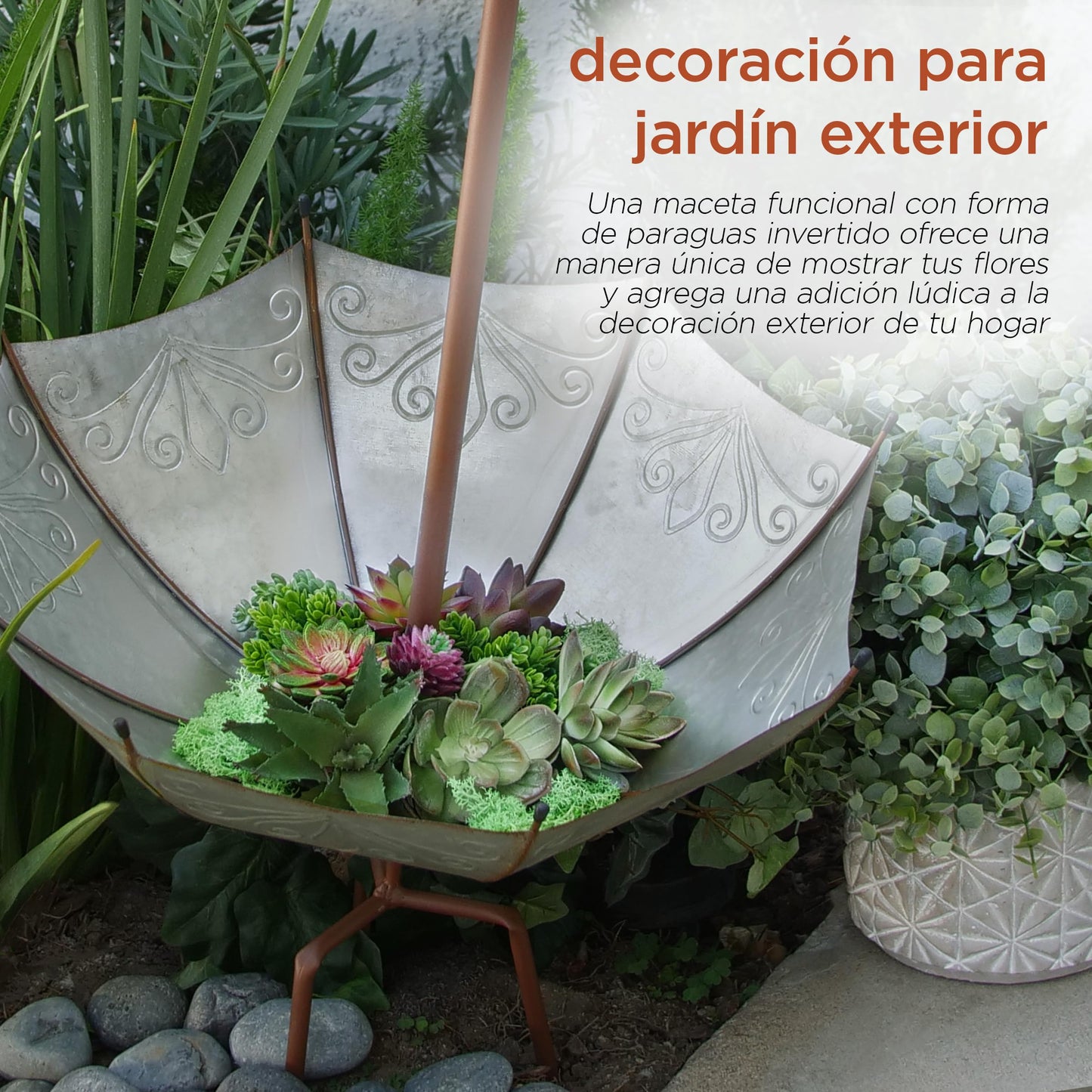 Alpine Corporation 36" Tall Outdoor Rustic Upside Down Umbrella Garden Stake and Planter