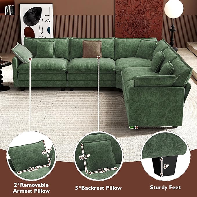 Ihanherry 114" V-Shaped Modern Sofa Modular Sectional Cloud Couch