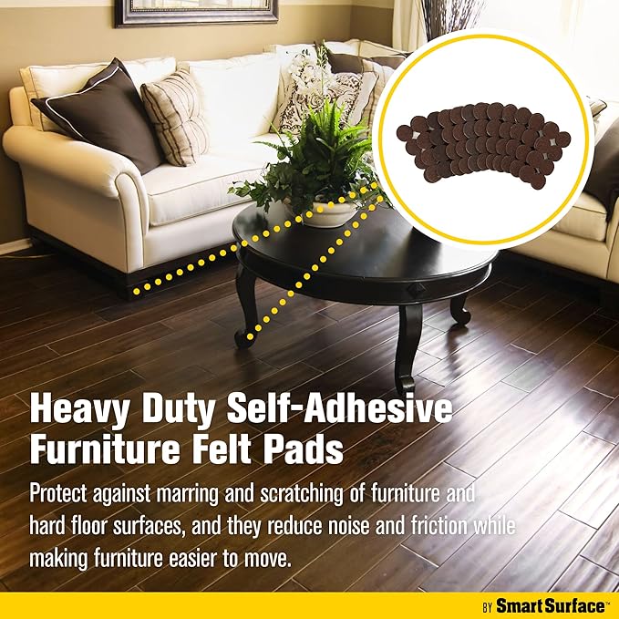 Smart Surface 8827 Heavy Duty Self Adhesive Furniture Felt Pads 1-Inch Round