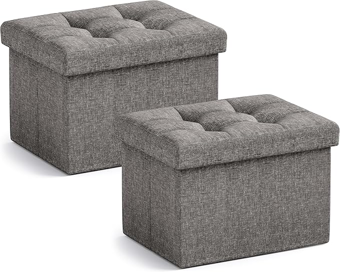 Ornavo Home Small Storage Ottoman, Foldable Collapsible Rectangle Linen Ottoman