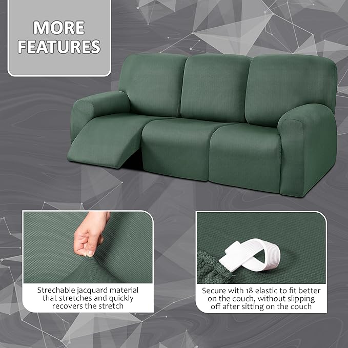 ULTICOR 8-Pieces Recliner Sofa Covers, Yarn Dyed Stretch Reclining Couch Covers
