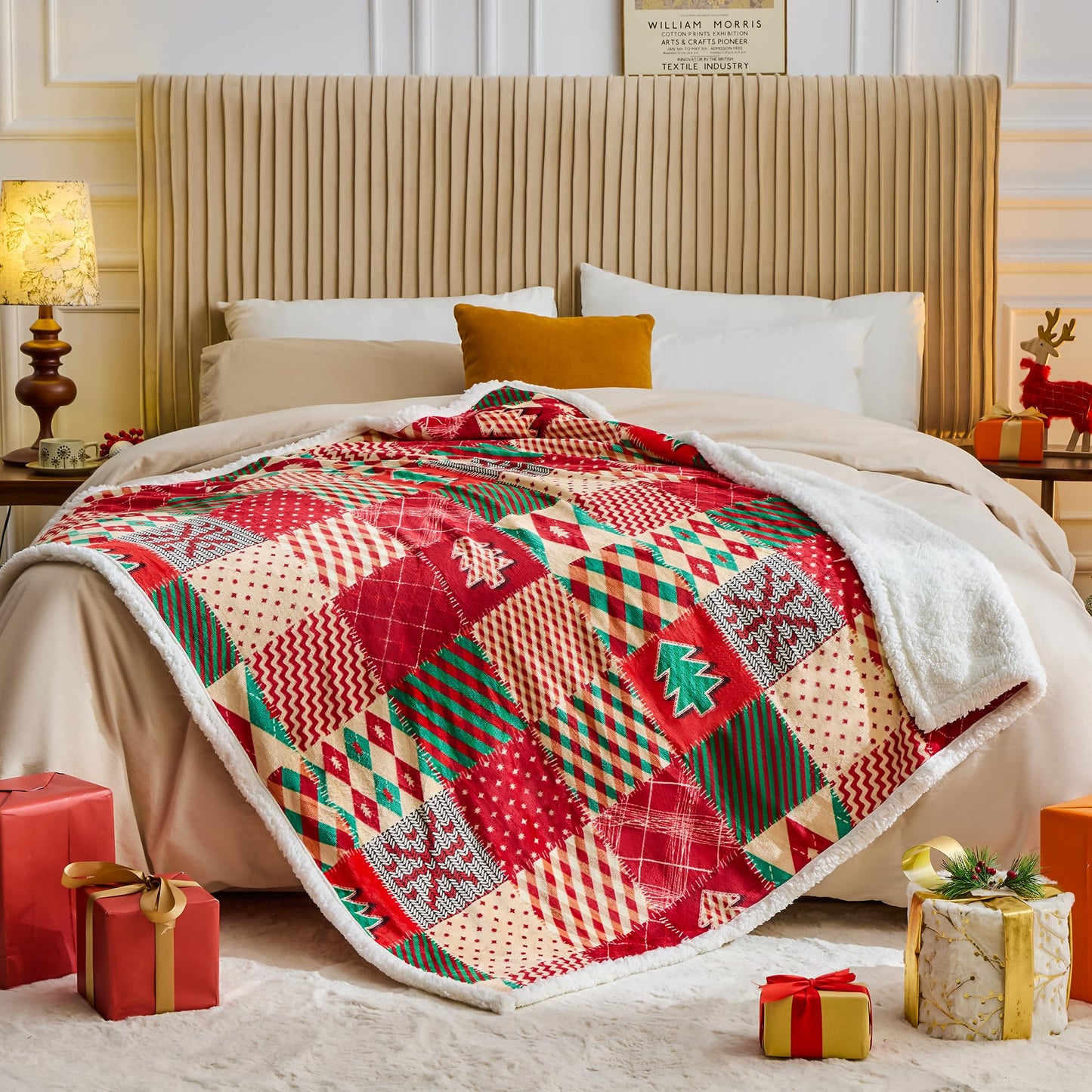 Nord ECO Christmas Throw Blanket, Christmas Decorations Gifts for Women, Sherpa Flannel Fleece Winter Holiday Blanket, Fluffy Cozy Soft Christams Throws for Couch Sofa Bed, ChristamsRhombus, 50" X 60"