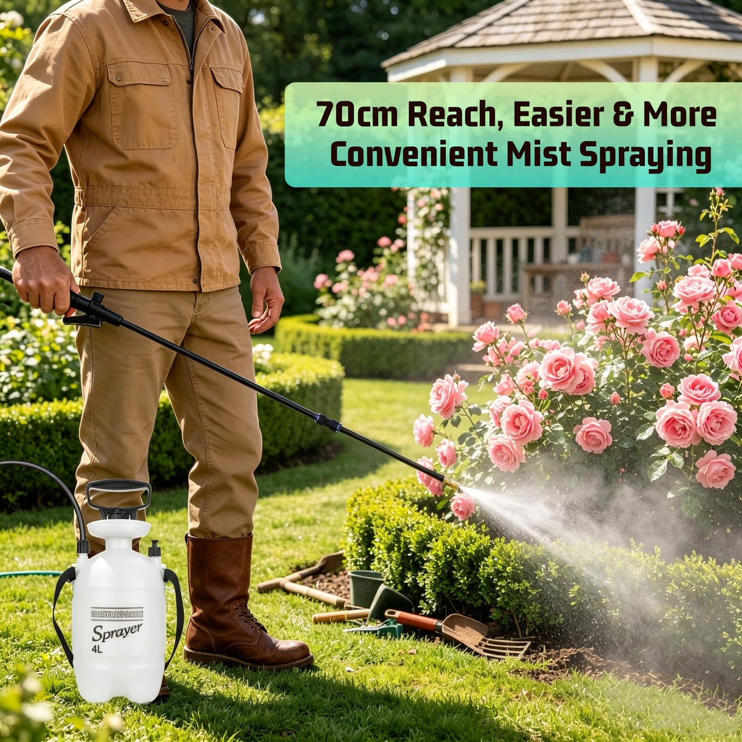 4L Watering Can for Hanging Plants, Adjustable 360° Flexible Nozzle Long Reach Plant Watering Sprayer, No Battery Needed, with Shoulder Strap for Indoor Garden High Plants & Hard-to-Reach Areas