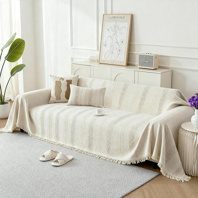 Boho Sofa Covers for 3 Cushion Couch, Chenille Sofa Slipcover for Pets Washable