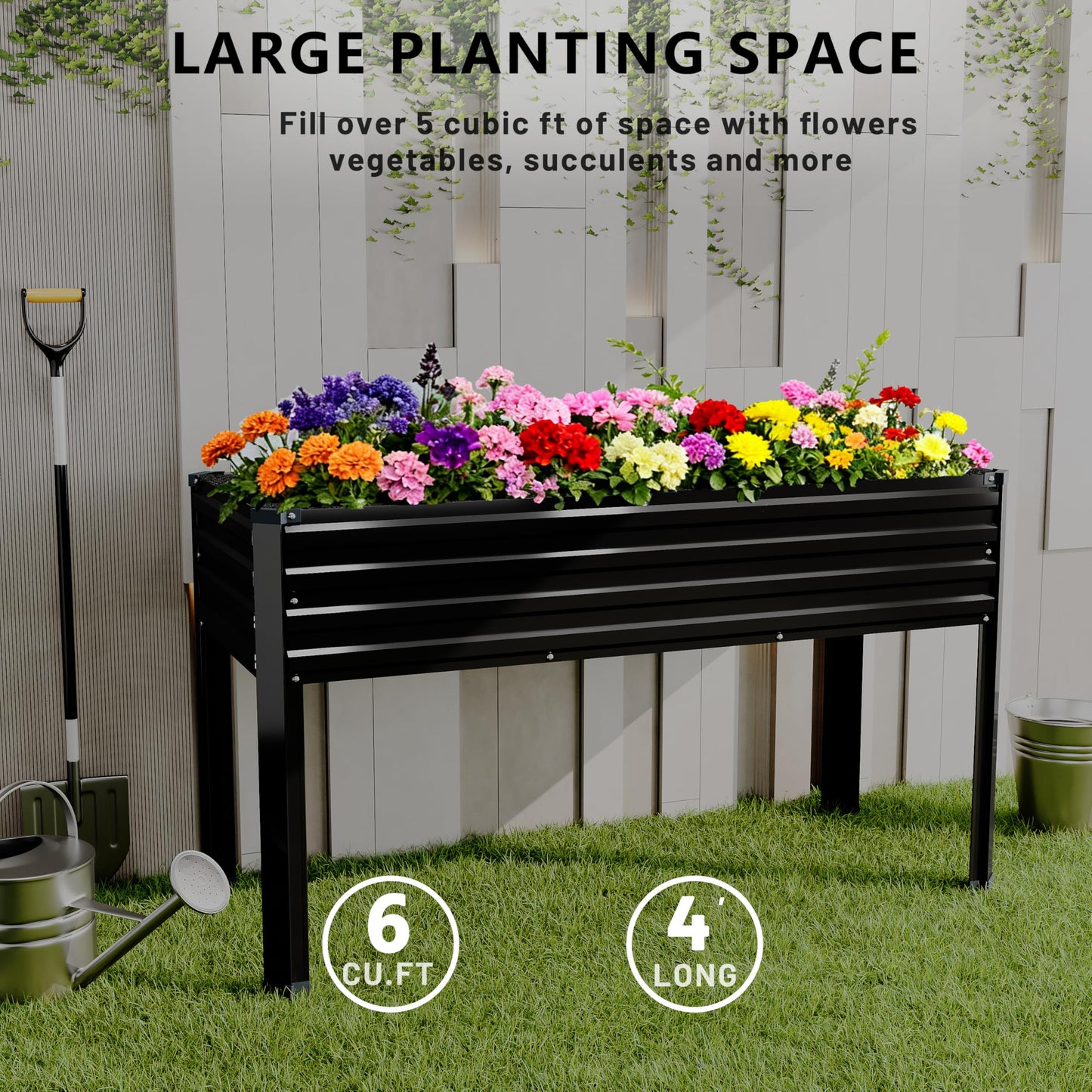 Vengarus Galvanized Raised Garden Bed Outdoor with Legs,48×18×30in Metal Elevated Raised Planter Box for Backyard, Patio, Balcony, 300lb Capacity,Black(2PCS)