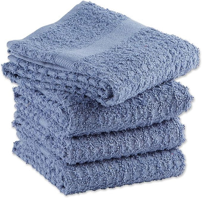 DII Basic Terry Collection Waffle Dishtowel Set, Solid Stonewash Blue, 4 Piece