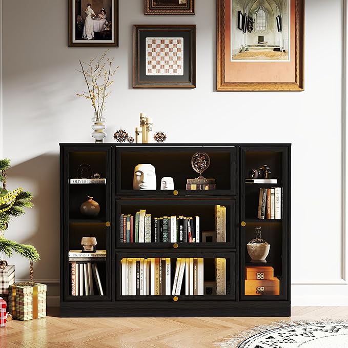 Display Cabinet with Acrylic Glass Doors, Extra Wide Curio Cabinet with LED