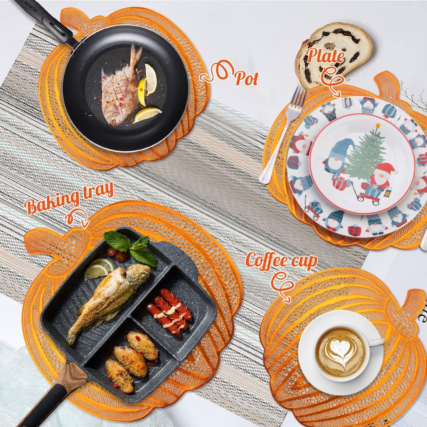 Pumpkin Placemats Set of 6，Harvest Placemats Fall Placemats Heat-Resistant for Thanksgiving,Halloween,Party and Wedding Table Decorations