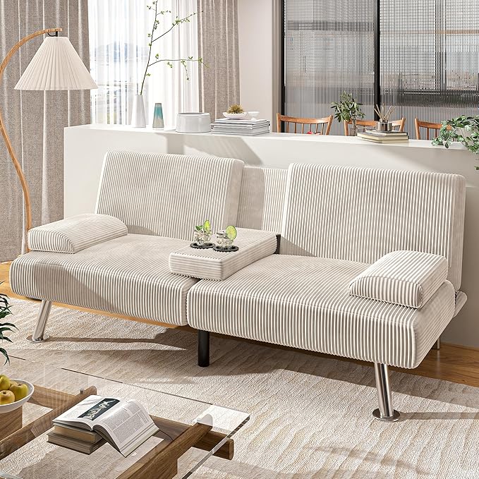 Shahoo Modern Upholstered Convertible Folding Futon Sofa Bed
