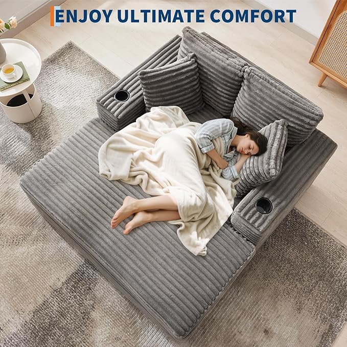 IDEALHOUSE 60" Oversized Chaise Lounge Chair Indoor, Comfy Corduroy Lounge Sofa
