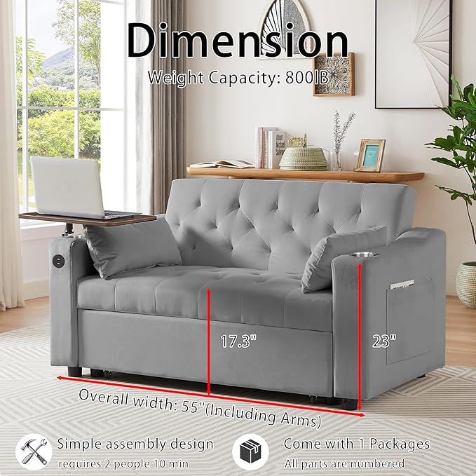 Auvsoce 53'' Convertible Sleeper Sofa Bed